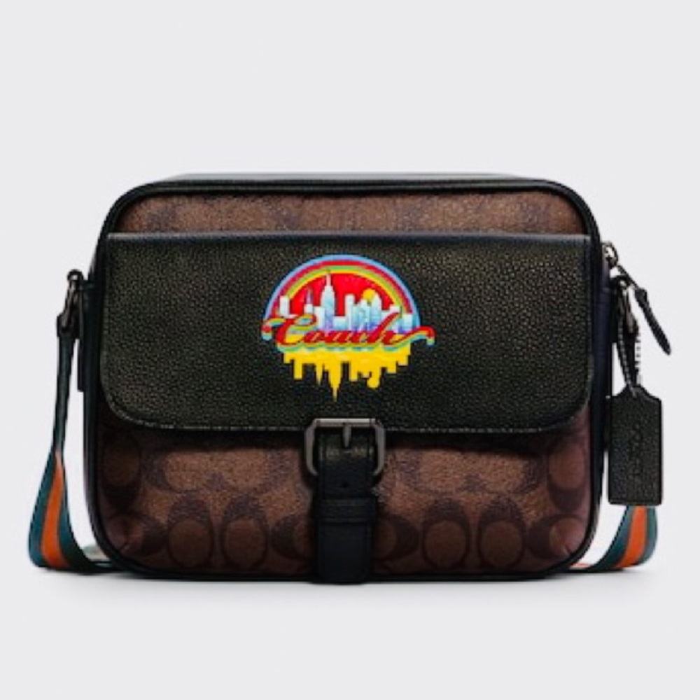 Unisex Coach Hudson Crossbody In Signature Canvas With Rainbow Patch